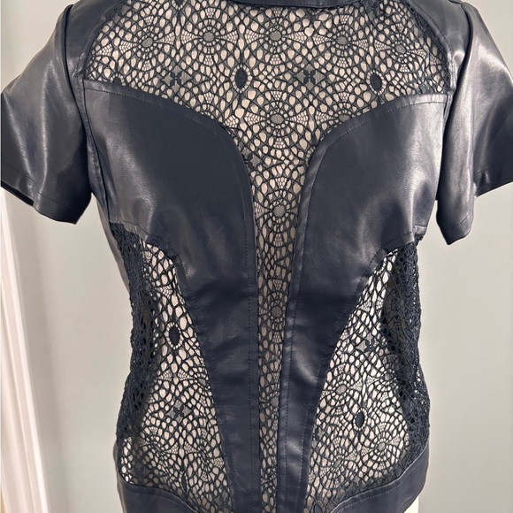 Dance & Marvel Tops - Black Lace and Vegan Leather Top